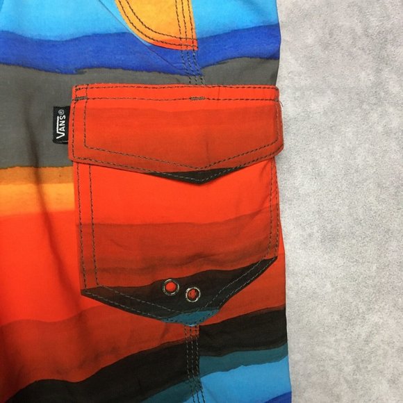 Vans Mens Swim Shorts size 28 The Era Stretch Red Blue Stripe‎ Lace Up Cargo - Picture 9 of 14